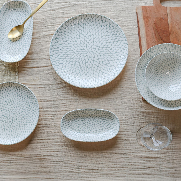 Lot de 6 assiettes ovales à motif en porcelaine 23,5cm JASMIN