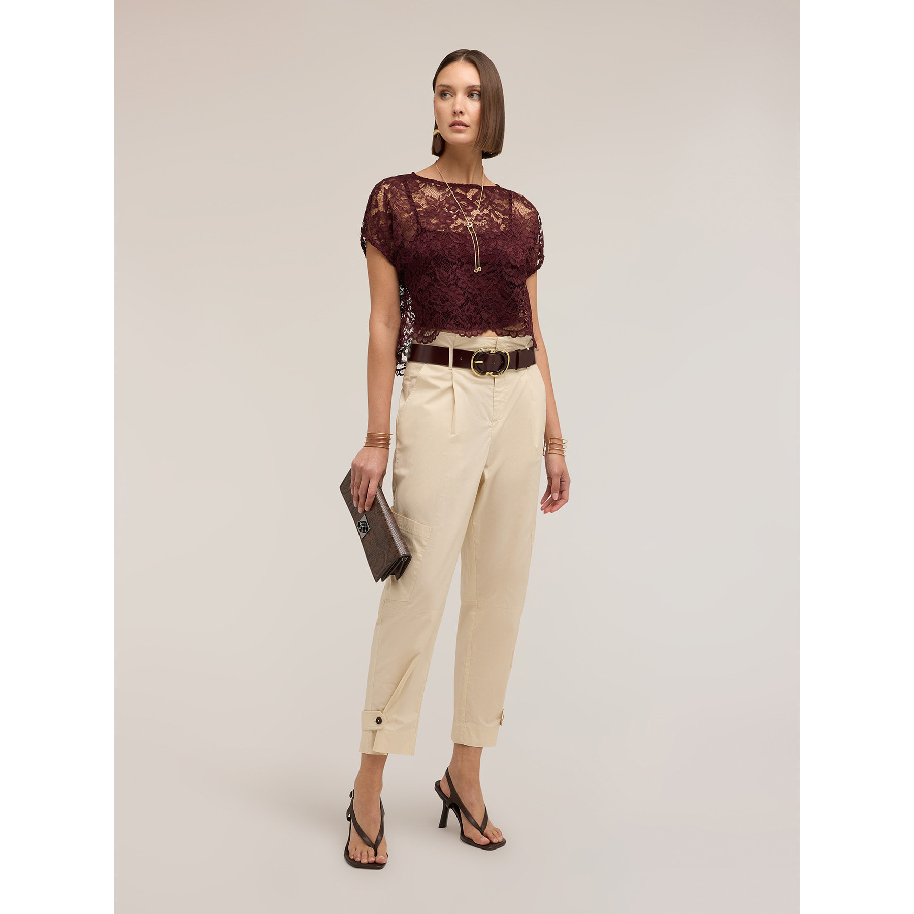 Motivi - Blusa corta de encaje - Burgundy