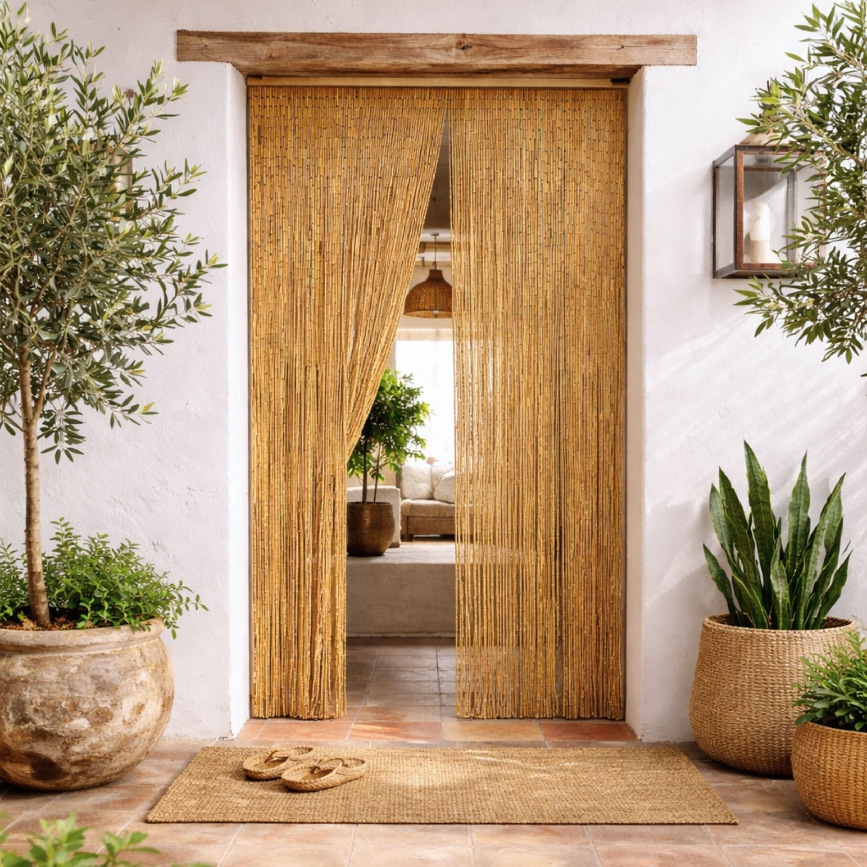 Rideau en bâtonnet de bambou vernis - Naturel