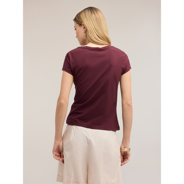 Motivi - T-shirt con drappeggio laterale asimmetrico - Viola