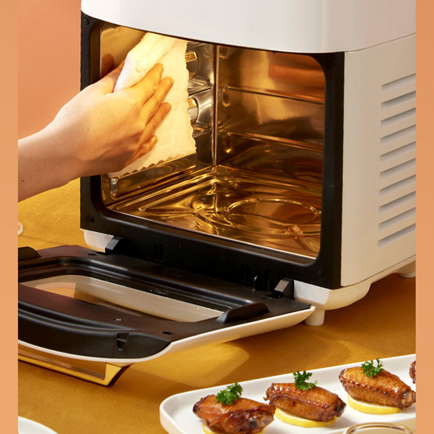 Friggitrice ad aria 2 in 1 con forno. 15L, 1800W. Pannello touch, riscaldamento 3D, griglia in acciaio inossidabile antiaderente. PRODOTTO CON IMBALLAGGIO DANNI.