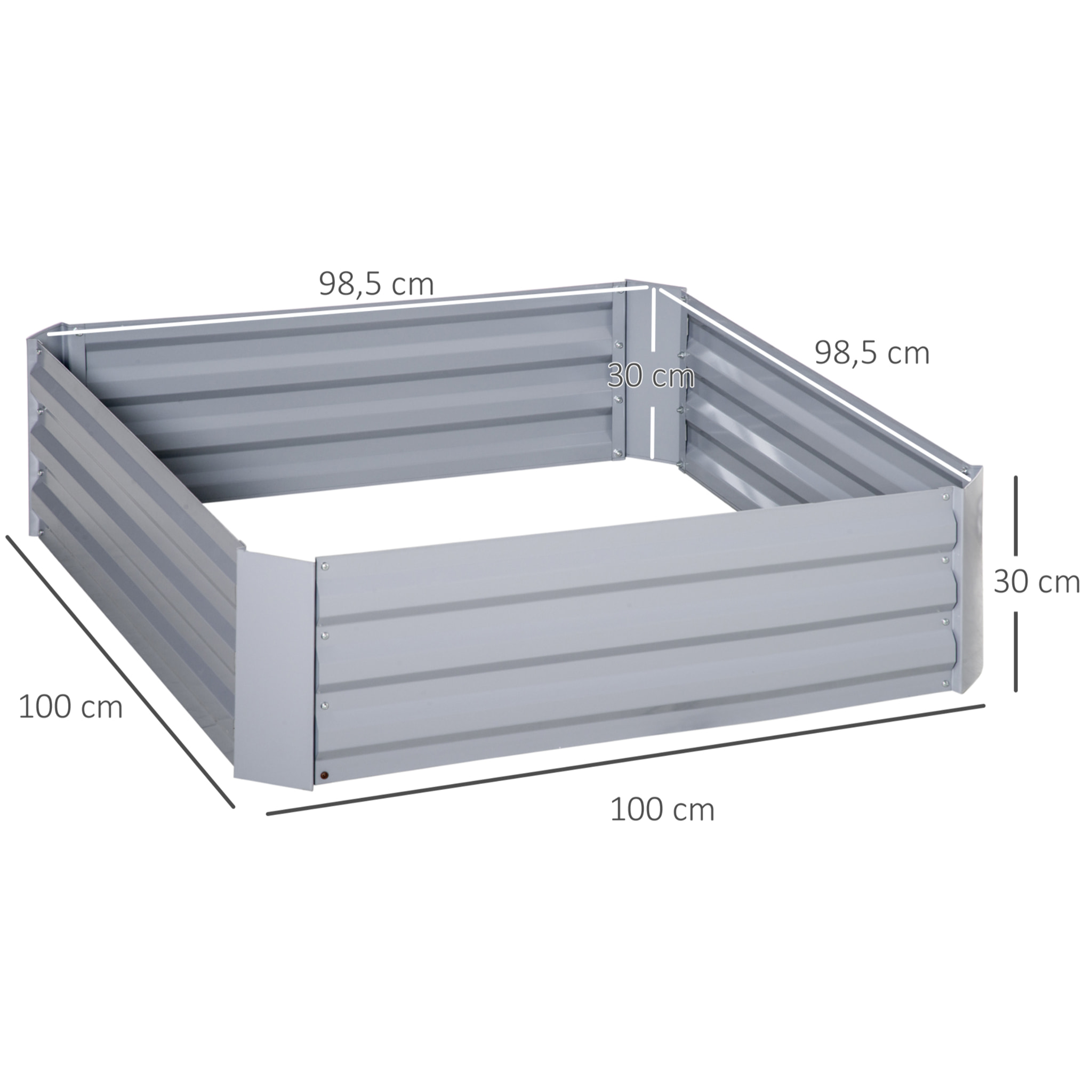 Lot de 2 carrés potager de jardin dim. 100L x 100l x 30H cm tôle d'acier ondulée gris