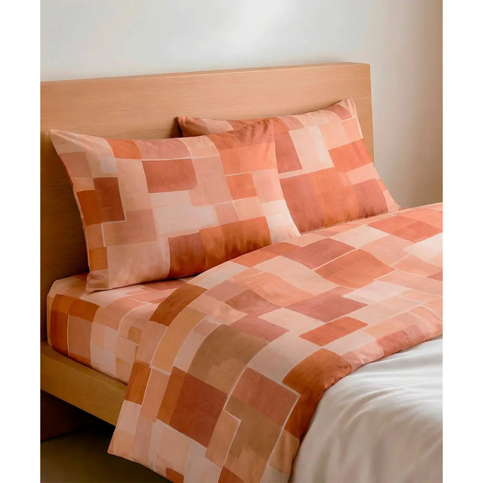 Lenzuolo superiore BRICK ARANCIO 100% Cotone e Made in Italy a quadri geometrico