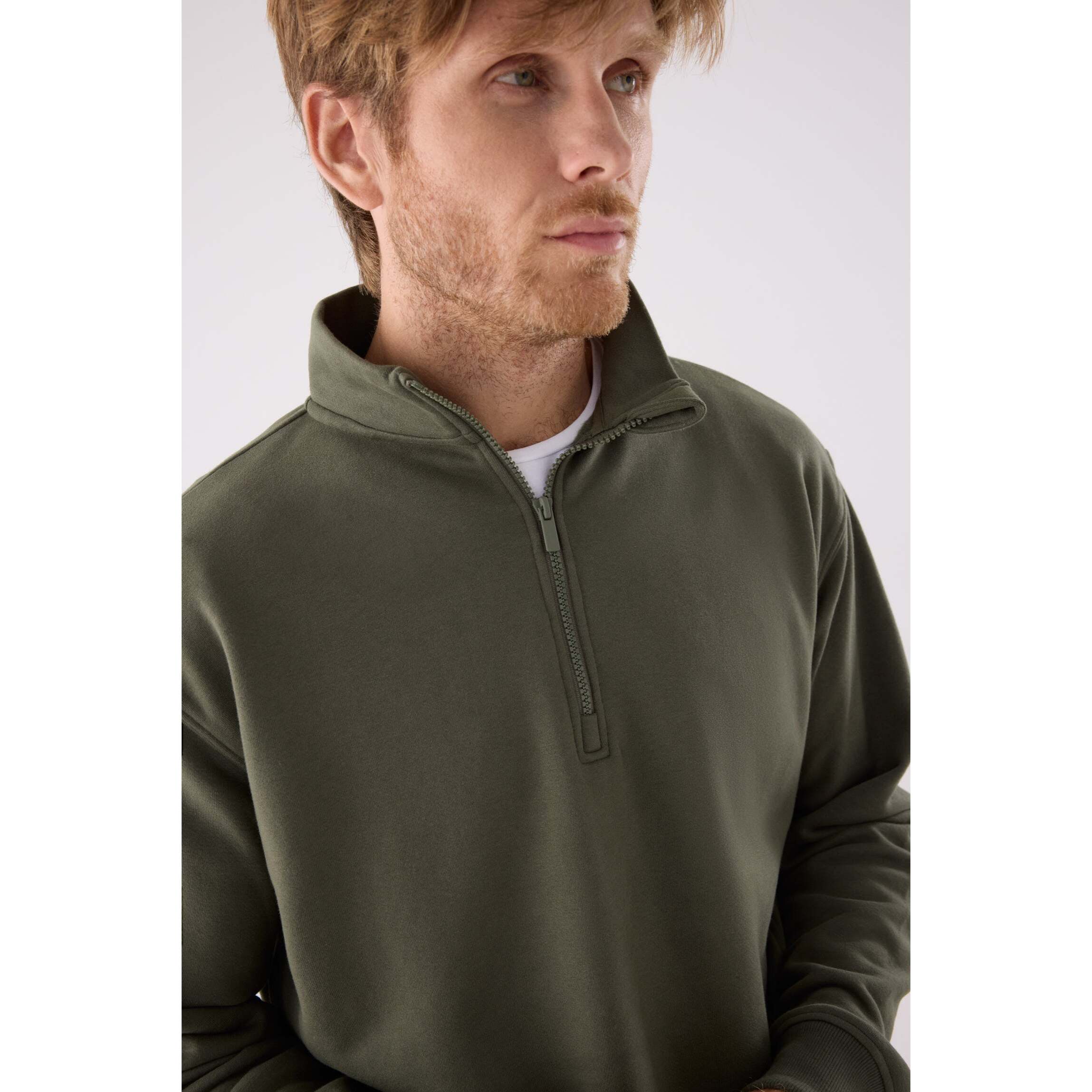 Sudadera deportiva hombre afelpada semi cremallera verde botella