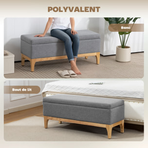 Banquette coffre de rangement 2 en 1 style scandinave dim. 110L x 39l x 45H cm tissu gris