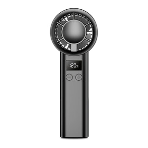 Ventilador portátil F30. Con motor sin escobillas, regulación continua de hasta 120 velocidades, pantalla digital y batería recargable.