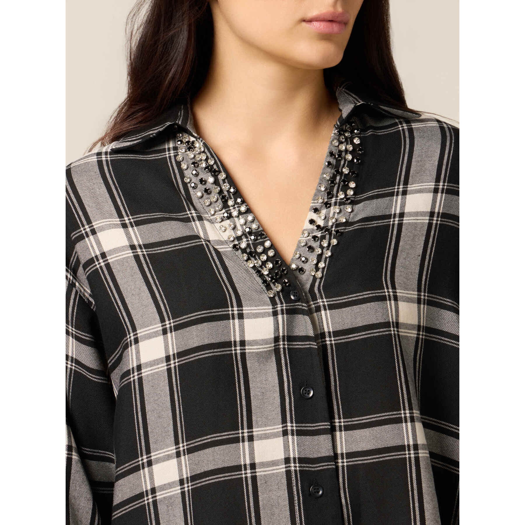 Oltre - Camisa de cuadros con engastes - Negro