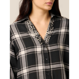 Oltre - Camisa de cuadros con engastes - Negro