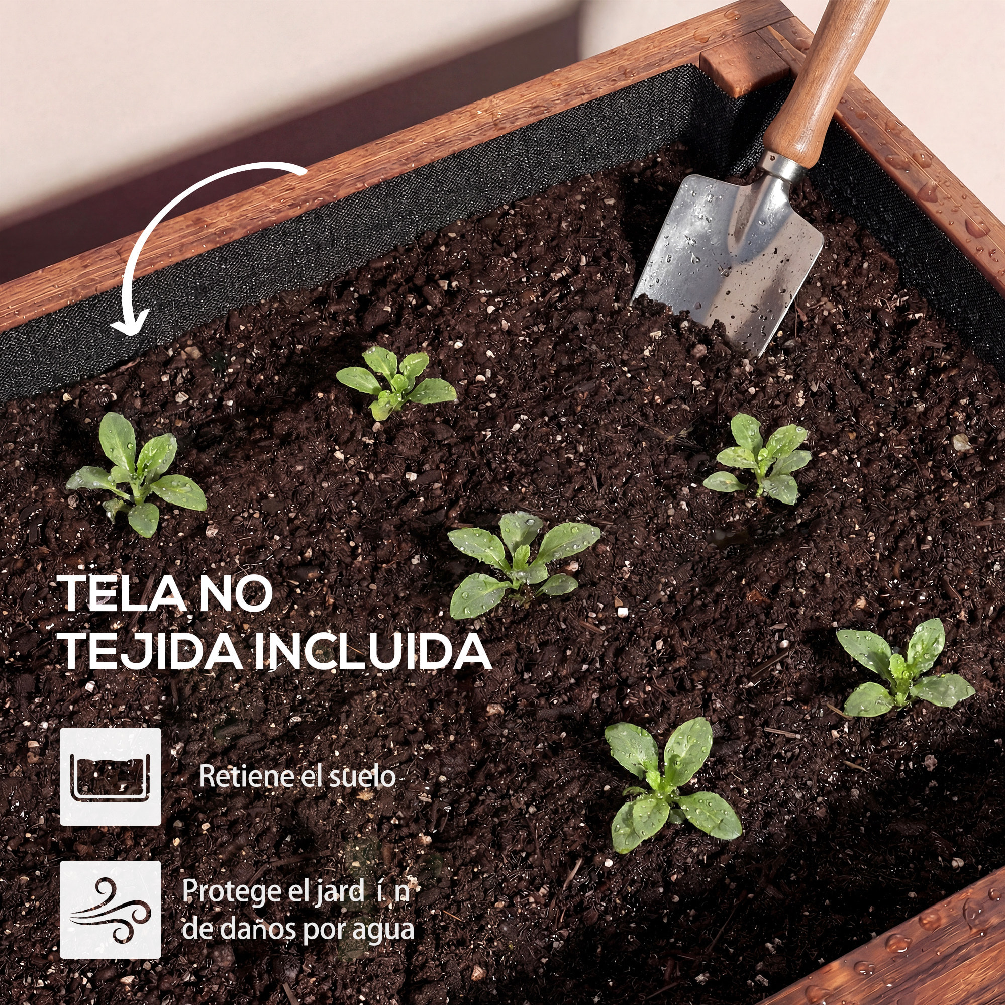 Jardinera Exterior de Madera con Ruedas, Huerto Urbano Elevado con Orificio de Drenaje y Tela no Tejida, Macetero Exterior Rectangular para Jardín, Terraza, 60x30x41 cm, Marrón Oscuro