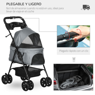 Cochecito para Mascotas Plegable Carrito para Perros Desmontable Acero Tela Oxford Ruedas Giratorias Frenos Ventana para Perros Gatos Pequeñitos 67x45x96 cm Gris