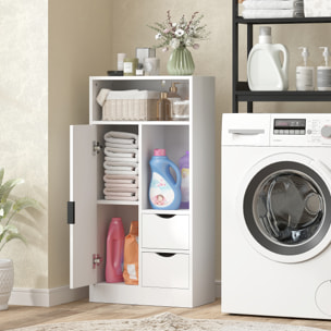 Mueble de Baño Estrecho Armario de Baño con 2 Cajones Compartimento Abierto y Estantes Ajustables para Espacio Pequeño Cocina Salón 50x25x100 cm Blanco