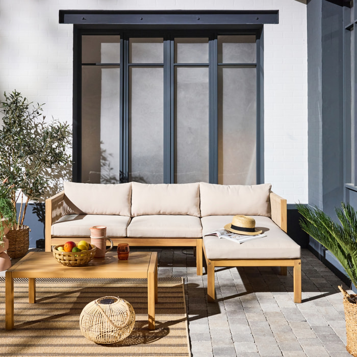 Salon de jardin d'angle bois d'acacia et corde 3 places MEDINA