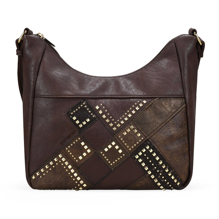 Bolso bandolera marrón con tachas metálicas