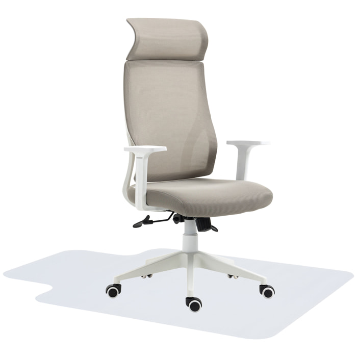 Conjunto de Oficina Incluye 1 Silla de Oficina Reclinable con Ruedas y Altura Ajustable 64x61x120,9-128,9 cm y 1 Alfombra Protectora de Suelo 90x120 cm Gris y Transparente