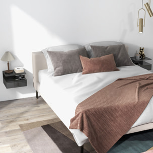 Juego de 2 Mesitas de Noche Flotantes, Mesillas de Noche Dormitorio con Cajón, Estante Abierto, para Sala de Estar, 35x32x22,5 cm, Negro Brillo