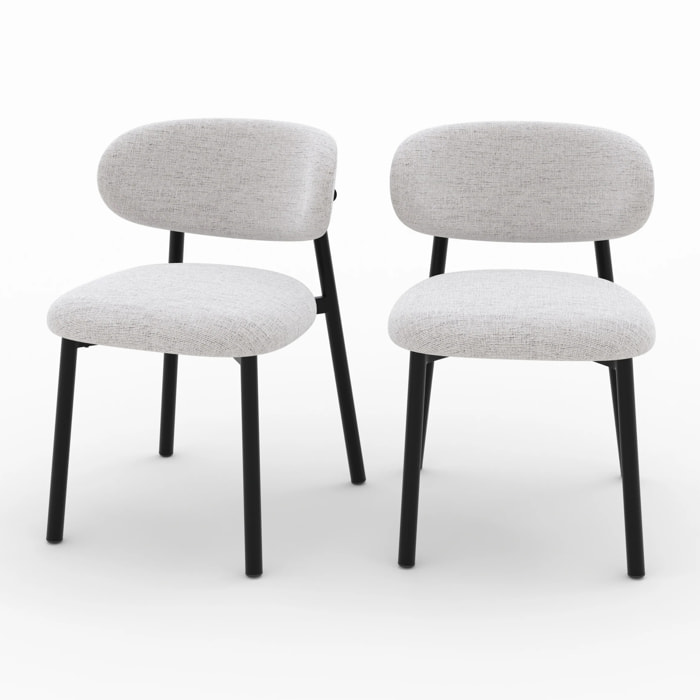Lot de 2 chaises en tissu gris clair chiné et pieds en métal noir - Nao
