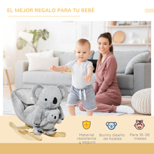 Caballito Balancín Infantil en Forma de Koala con Títere para Bebés 18-36 Meses con Sonido Cinturón de Seguridad y Reposapiés 60x33x50 cm Gris