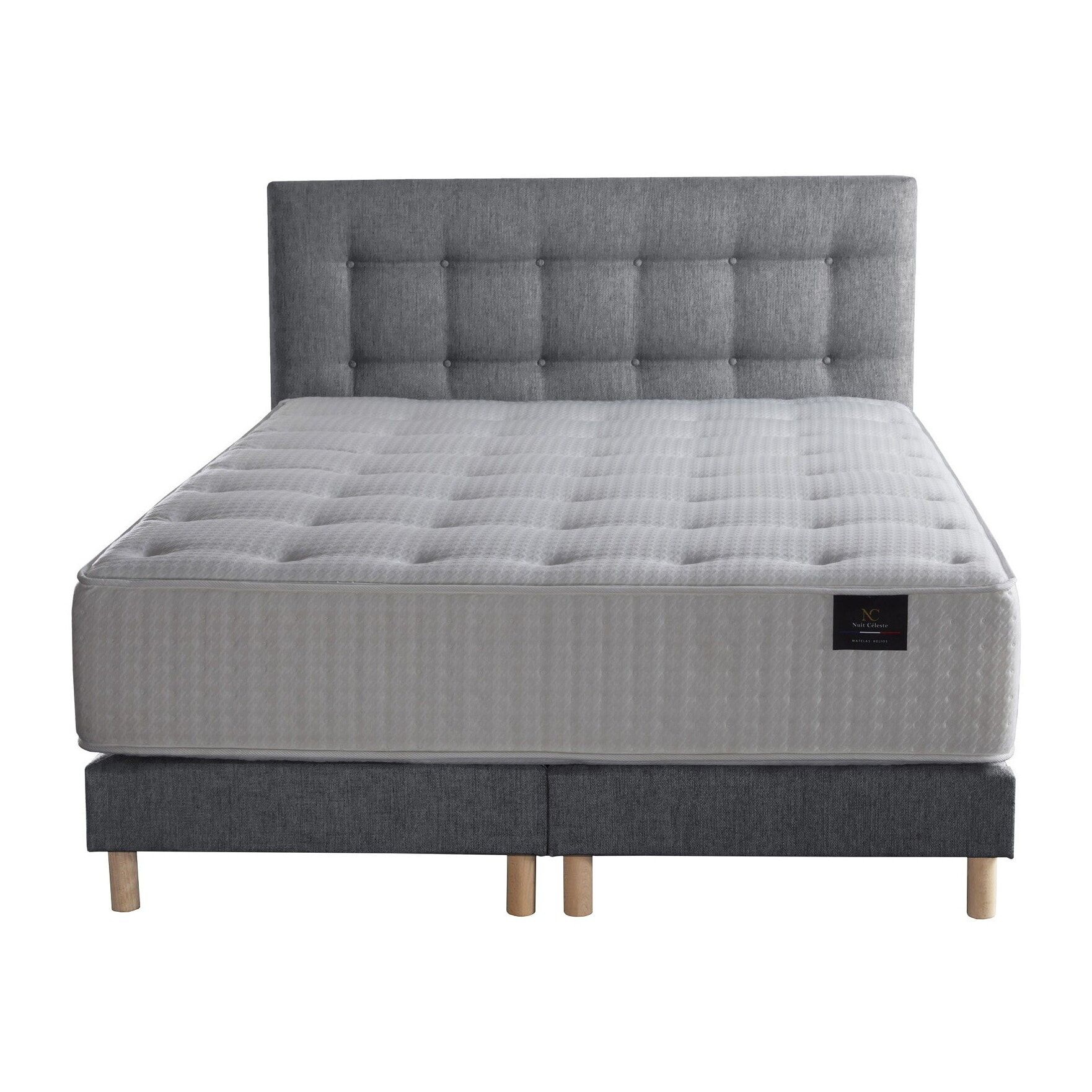 Ensemble Hélios + tête de lit capitonnée - Matelas ressorts ensachés Mémoire de forme Latex