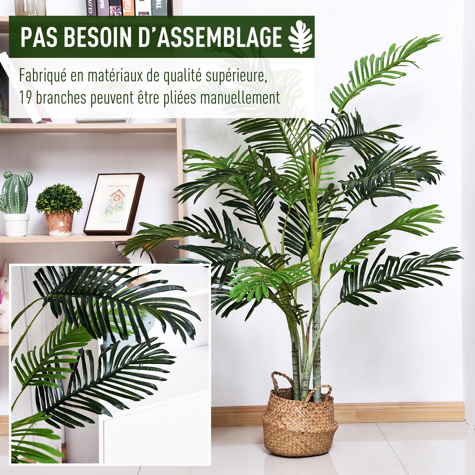 Outsunny Palmier artificiel hauteur 150 cm arbre artificiel décoration plastique fil de fer pot inclus vert
