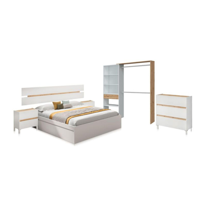 Dormitorio Ezra 3C Max V2 Blanco Artik (Blanco Mate) - Roble Nodi