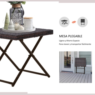 Mesa Plegable para Jardín Terraza Patio Ratán y Acero con Patas Cruzadas Marrón