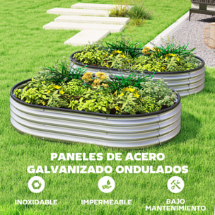 Juego de 2 Jardineras Exterior Grandes de Acero Galvanizado, Huertos Urbanos, Maceteros Exterior Modular con Base Abierta para Plantas, Resistente a la Intemperie, 135x90x30 cm, Plateado