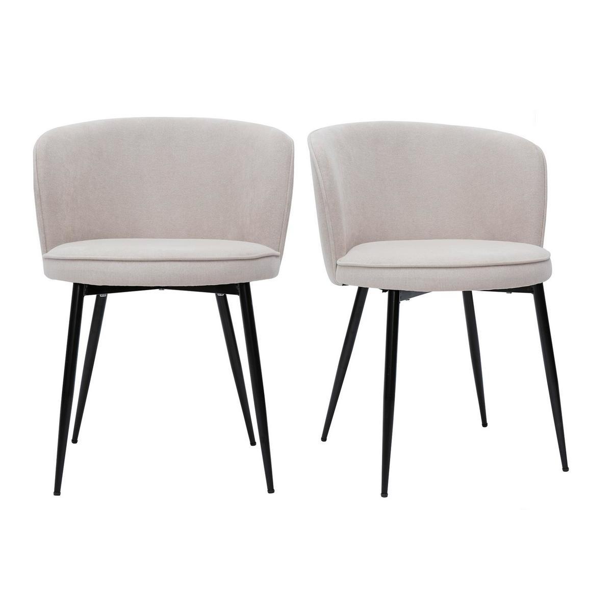 Chaises design en tissu effet velours beige et métal noir (lot de 2) SERIF