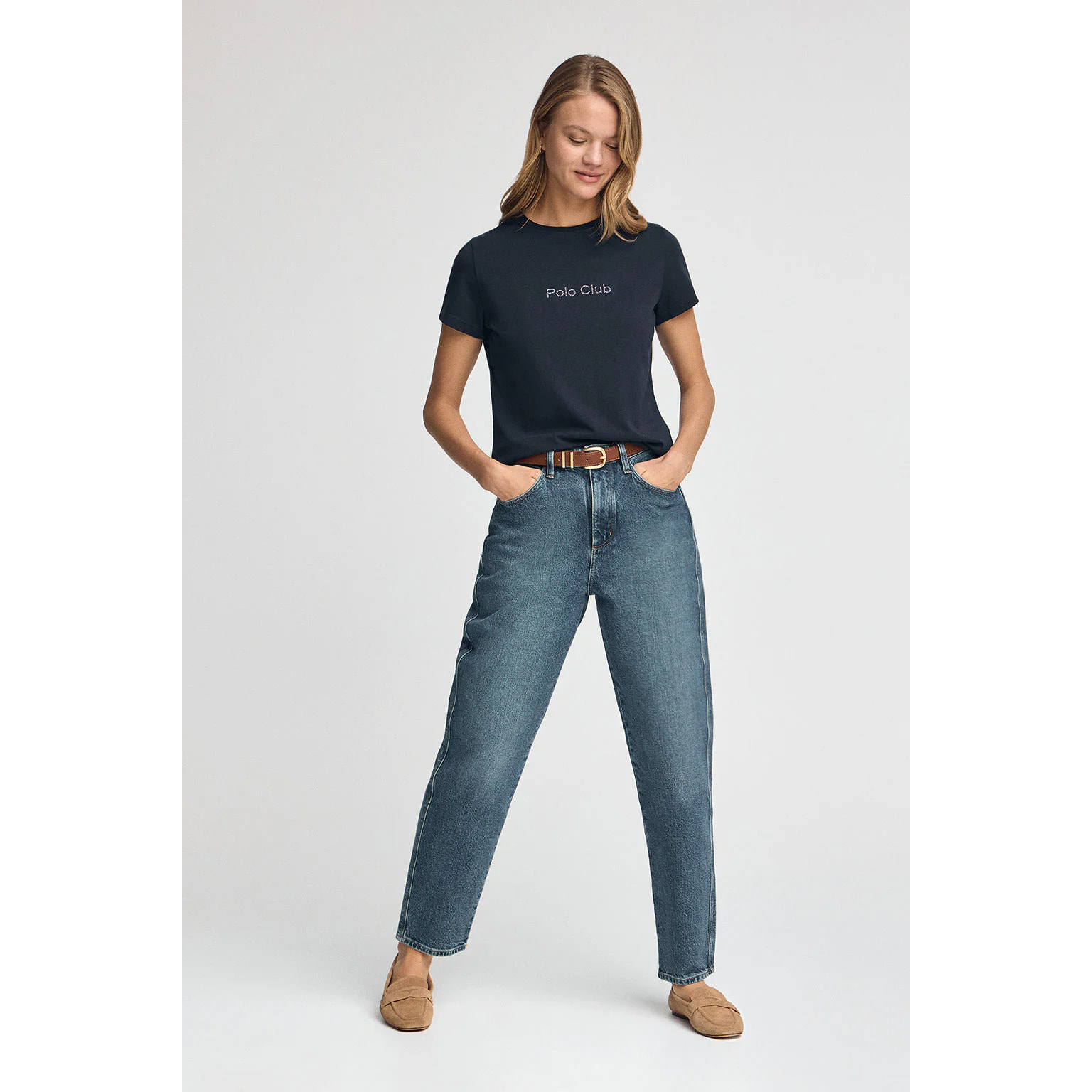 Camiseta azul marino de manga corta con brillantes Polo Club