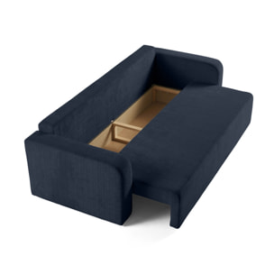 Miro - canapé droit 3 places - convertible avec coffre - en velours texturé - Bleu