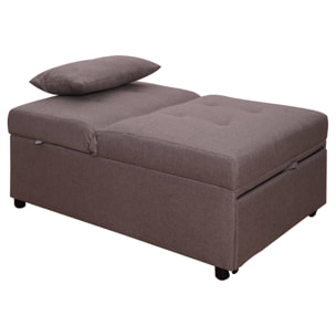 Poltrona letto singolo, con cuscino e materasso inclusi, Pouf trasformabile in letto, in tessuto imbottito, Made in Italy, cm 191x79h45, colore Tortora