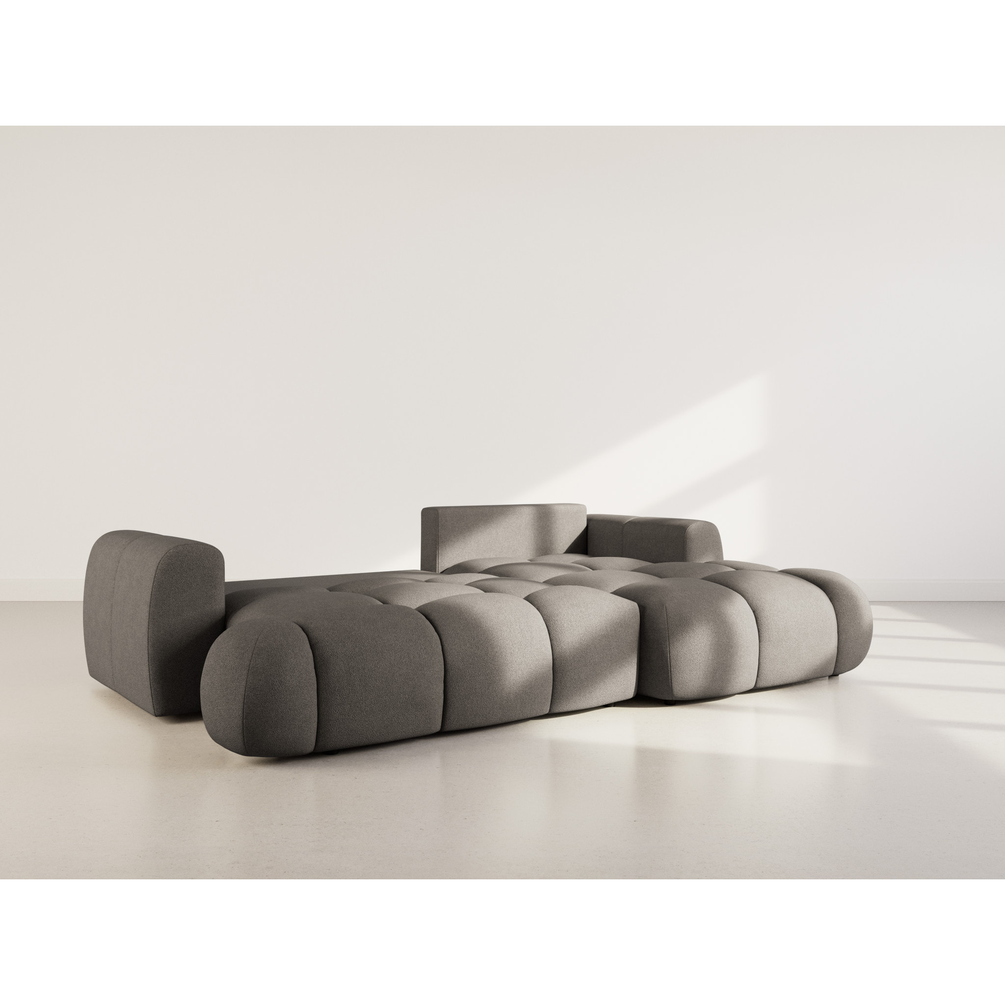 Yulin - Canapé d'angle droit 4 places convertible avec coffre en tissu bouclette - Gris foncé