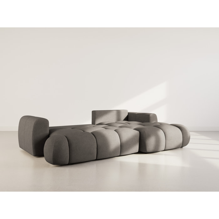 Yulin - Canapé d'angle droit 4 places convertible avec coffre en tissu bouclette - Gris foncé