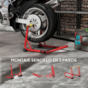 Caballete Elevador Universal Carga 544 kg Soporte Rueda Trasera Moto de Acero Robusta con Horquillas en U y L Ajustables Ruedas y Almohadillas Antideslizantes para Reparación y Estacionamiento