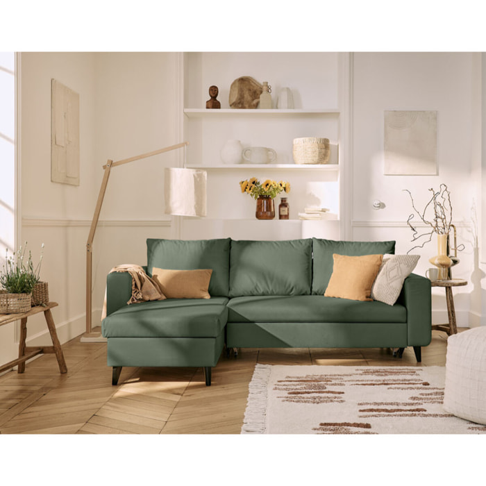 Nordic - canapé d'angle réversible 4 places - convertible avec coffre - en simili - Vert