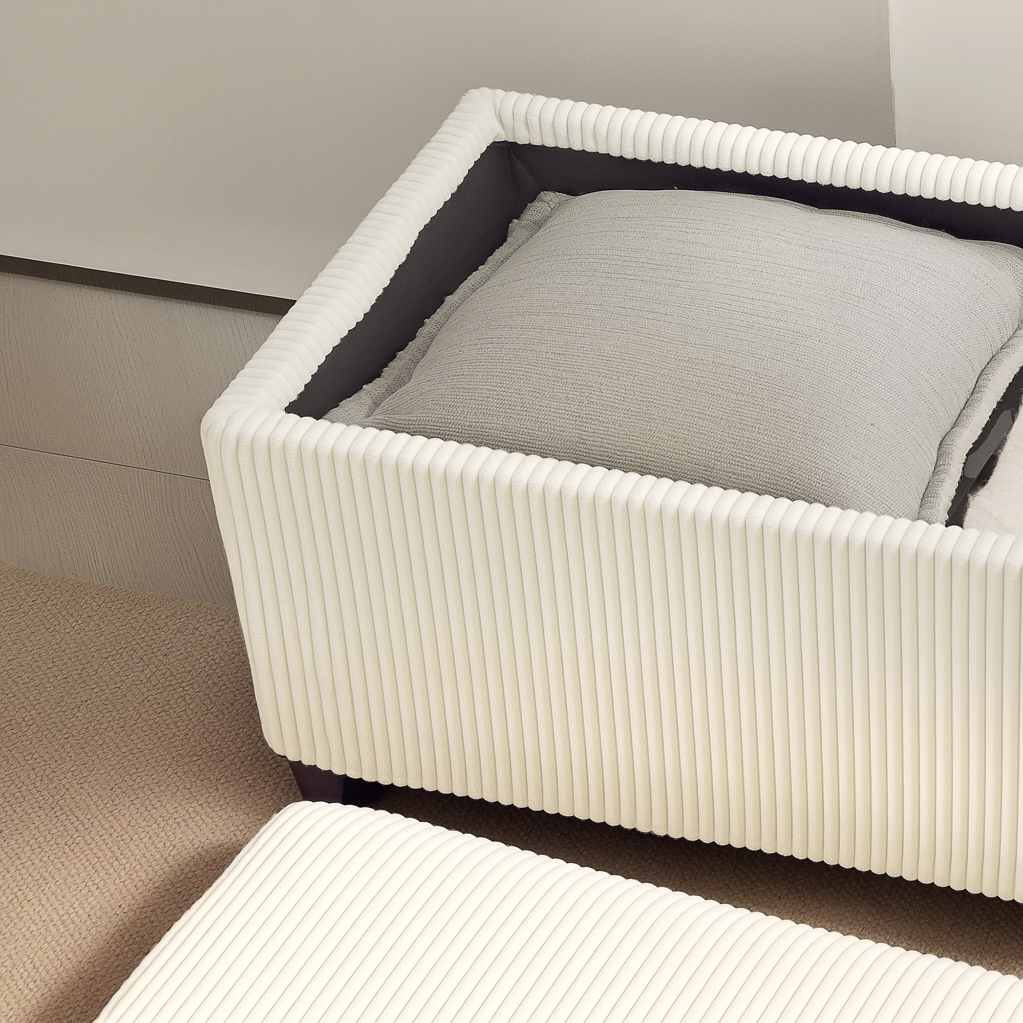 Banquette coffre design velours côtelé - dim. 112 x 42 x 40 cm rangement 84L - beige clair