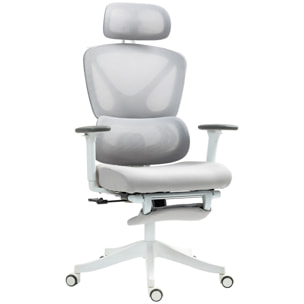 Silla de Escritorio de Malla Silla de Oficina Reclinable con Reposacabezas Giratoria Soporte Lumbar Reposapiés Reposabrazos 3D y Altura Regulable Función Basculante Carga 135 kg Gris