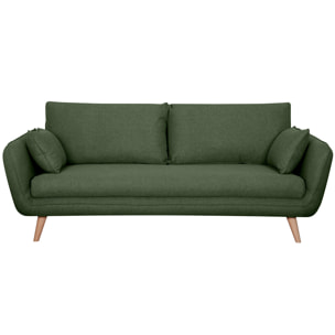 Canapé scandinave 3 places en tissu kaki et bois clair CREEP