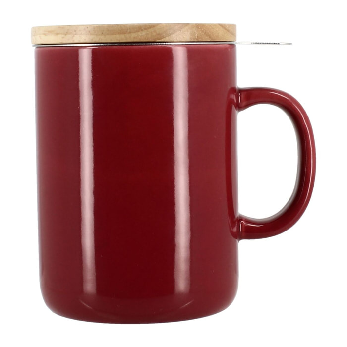 Tisanière en grès bordeaux avec couvercle en bois 350ml ANNA