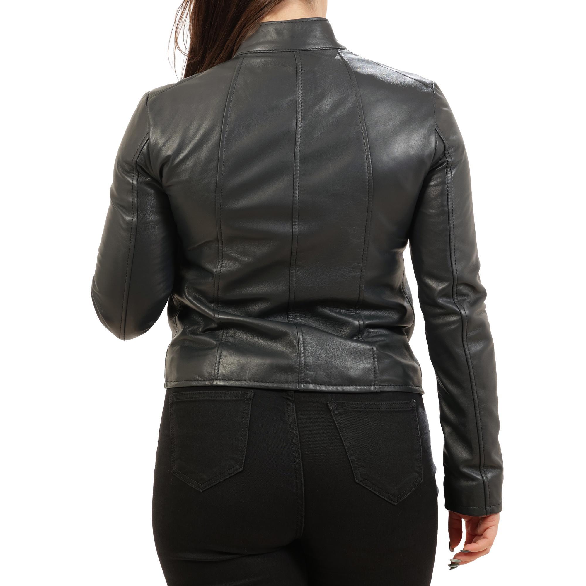 Giubbino in vera pelle di vitello Blu-Slim Fit