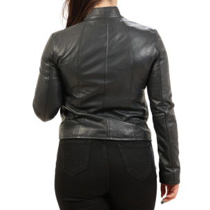 Giubbino in vera pelle di vitello Blu-Slim Fit