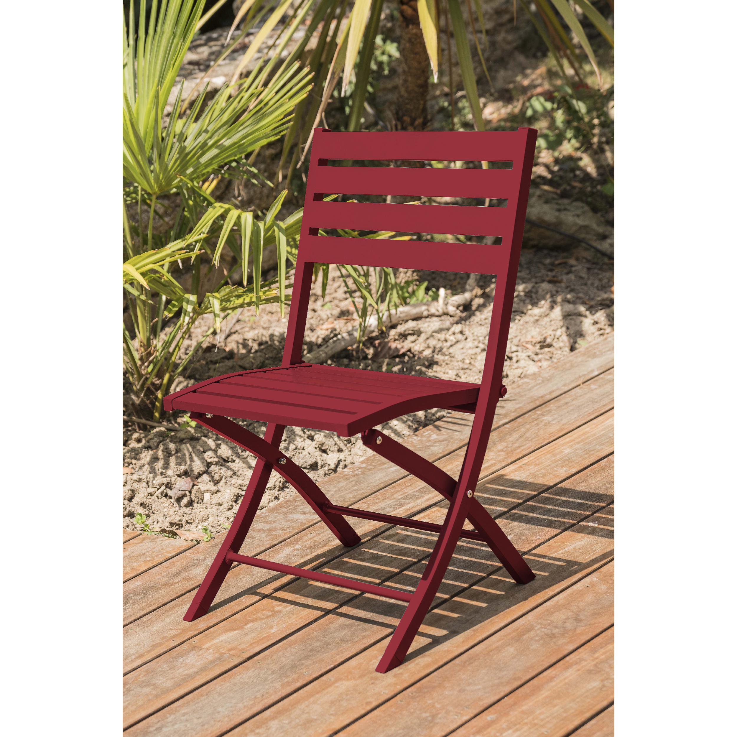 MARIUS - Lot de 2 chaises de jardin en aluminium rouge carmin