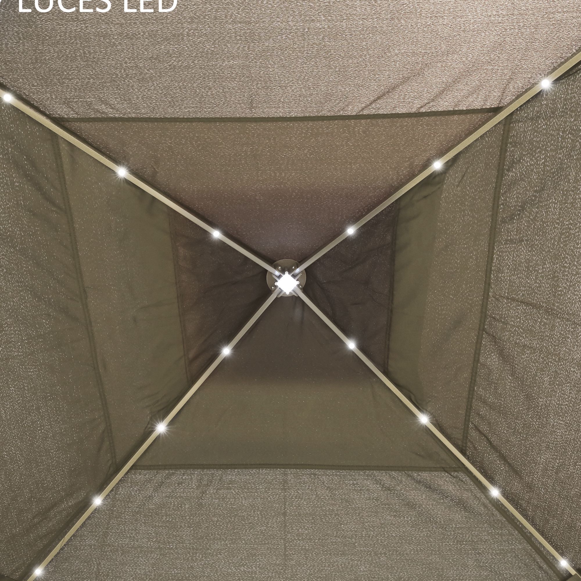 Carpa Plegable con Luces LED 3,3x3,3 m Cenador de Jardín con Control Remoto 4 Paredes Laterales de Malla Altura Ajustable y Bolsa de Transporte para Patio Fiestas Beige