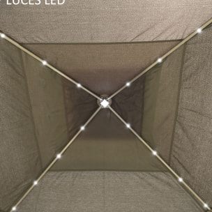 Carpa Plegable con Luces LED 3,3x3,3 m Cenador de Jardín con Control Remoto 4 Paredes Laterales de Malla Altura Ajustable y Bolsa de Transporte para Patio Fiestas Beige