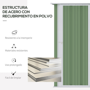 Cobertizo de Acero 1,07㎡ 142x84x189 cm Tipo Caseta de Jardín Galvanizado Almacén para Herramientas con Techo Inclinado y Una Puerta para Terraza Exterior Verde Claro