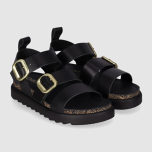 Sandalias de Piel - Negro - Tacón: Bajo