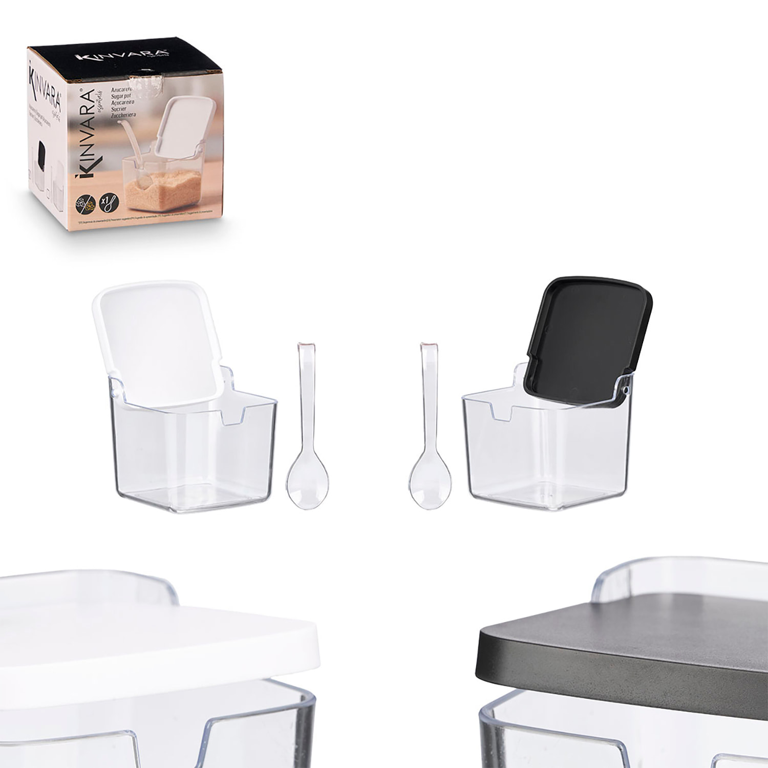 Pack 2 azucareros con cuchara surtido blanco y negro.