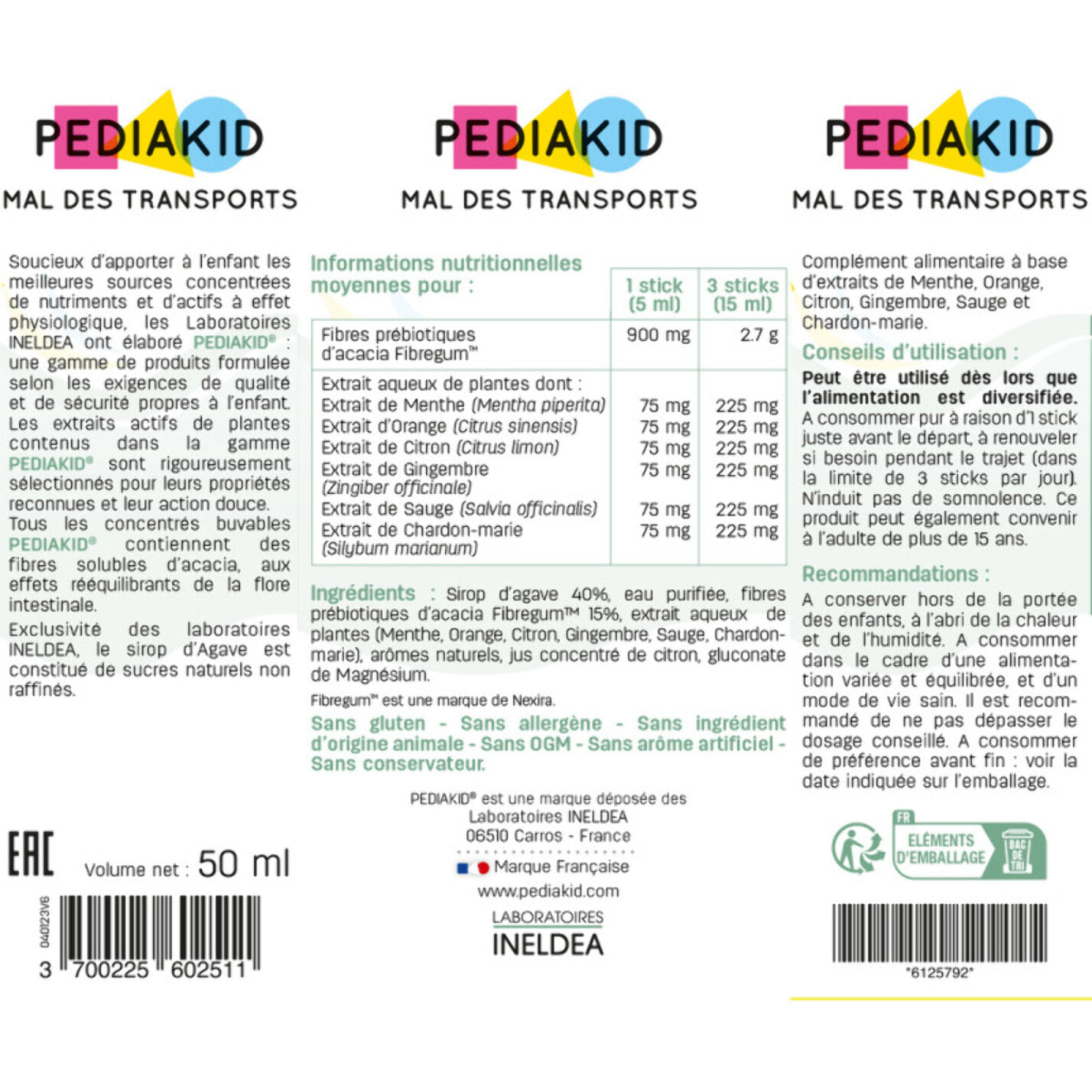 PEDIAKID - Mal des Transports - Complément Alimentaire aux extraits de plantes & fibres - Aide à lutter contre les nausées et vomissements - Format sticks prêts à boire