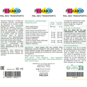 PEDIAKID - Mal des Transports - Complément Alimentaire aux extraits de plantes & fibres - Aide à lutter contre les nausées et vomissements - Format sticks prêts à boire