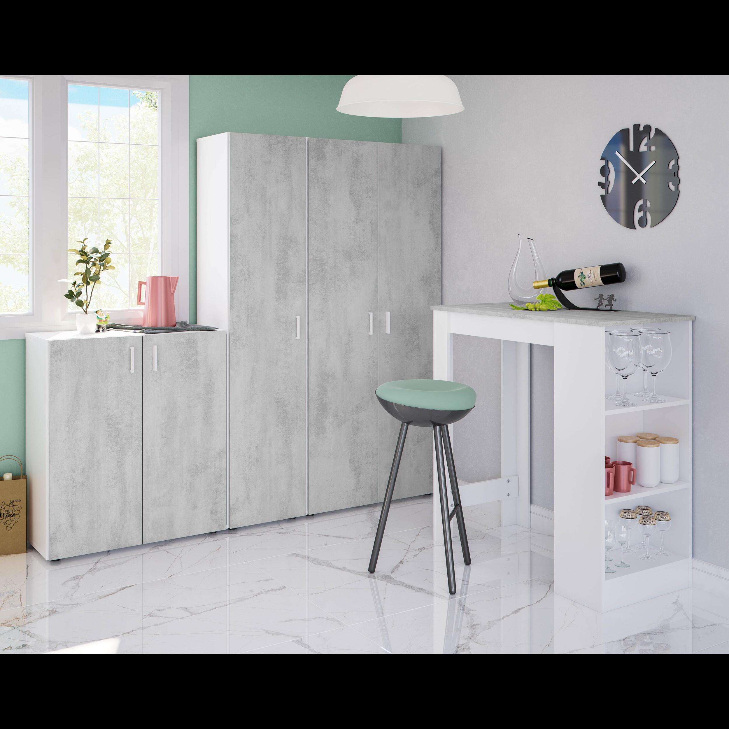 Armadio Multiuso Armadietto Alto Con Doppia Anta e 4 Ripiani Ideale Per Bagno Ingresso Camera Da Letto Garage 80 x 37 x 182 Cm Bianco e Grigio Cemento