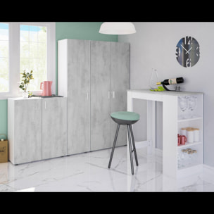 Armadio Multiuso Armadietto Alto Con Doppia Anta e 4 Ripiani Ideale Per Bagno Ingresso Camera Da Letto Garage 80 x 37 x 182 Cm Bianco e Grigio Cemento